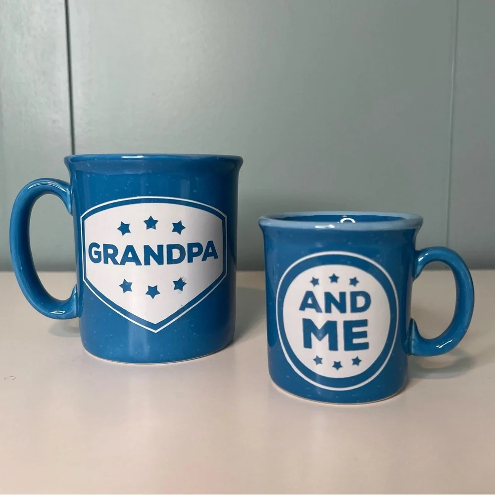 Hallmark Set Grandpa and Me Blue White Coffee Tea Milk Mugs Cups.